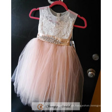 Los niños baratos del vestido de partido del bebé 2017 diseñan el vestido de la muchacha de flor del melocotón Pliegue la Fiesta de boda